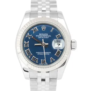 MINT Rolex DateJust 26mm Stainless Steel Blue Roman Fluted Jubilee Watch 179174