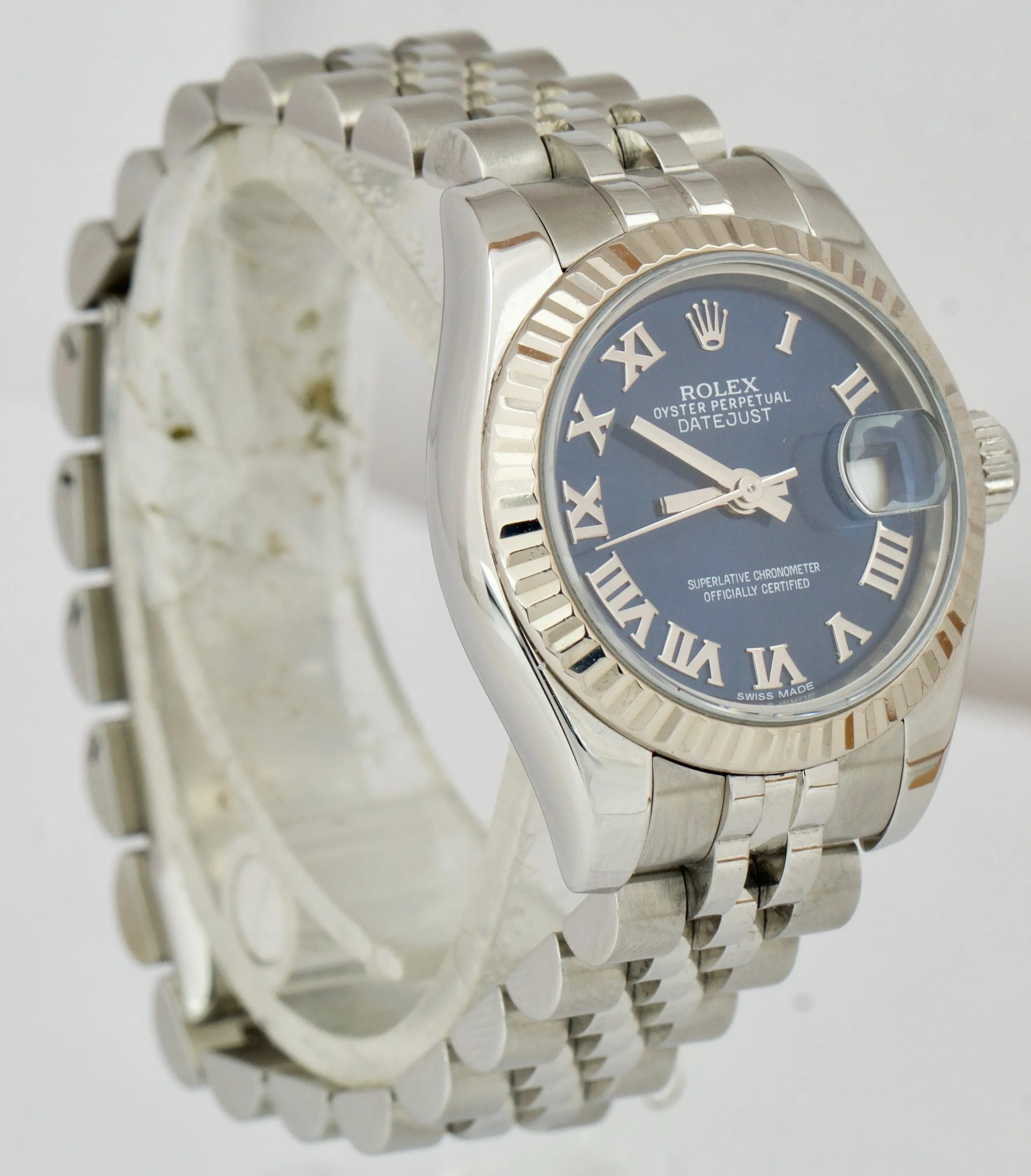 MINT Rolex DateJust 26mm Stainless Steel Blue Roman Fluted Jubilee Watch 179174