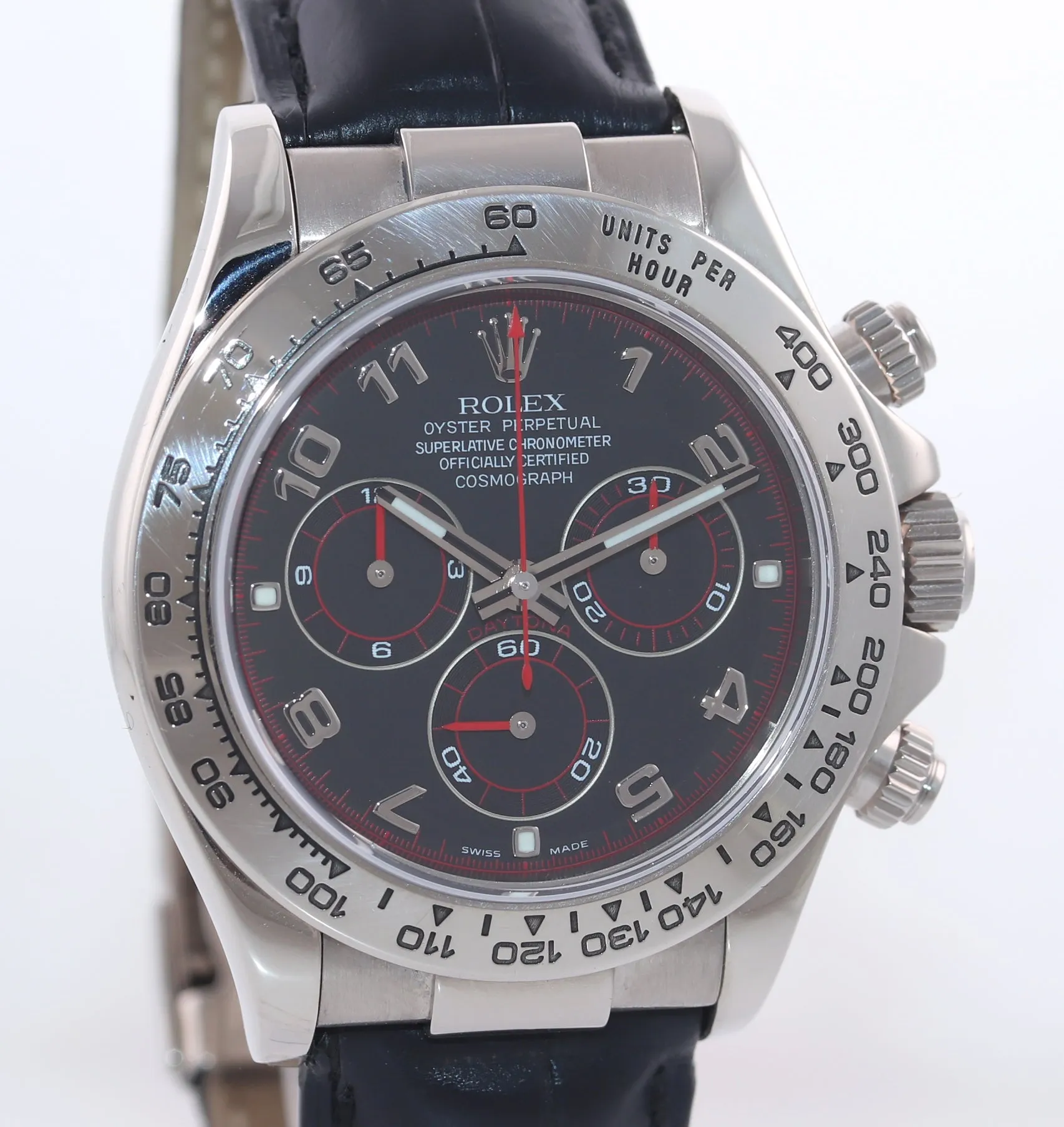 MINT Rolex Daytona 116519 Black Racing Dial 40mm Leather White Gold Watch Box