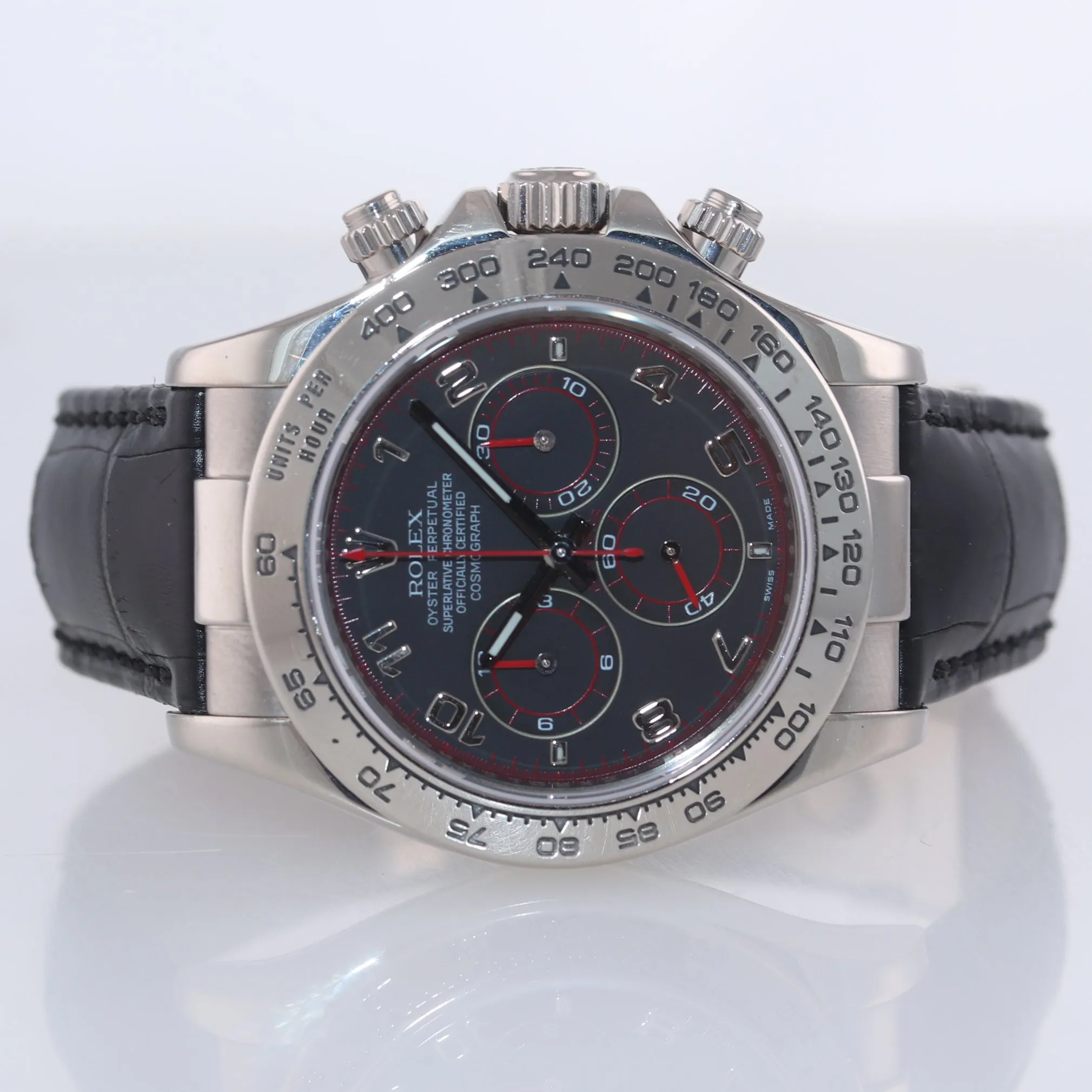 MINT Rolex Daytona 116519 Black Racing Dial 40mm Leather White Gold Watch Box