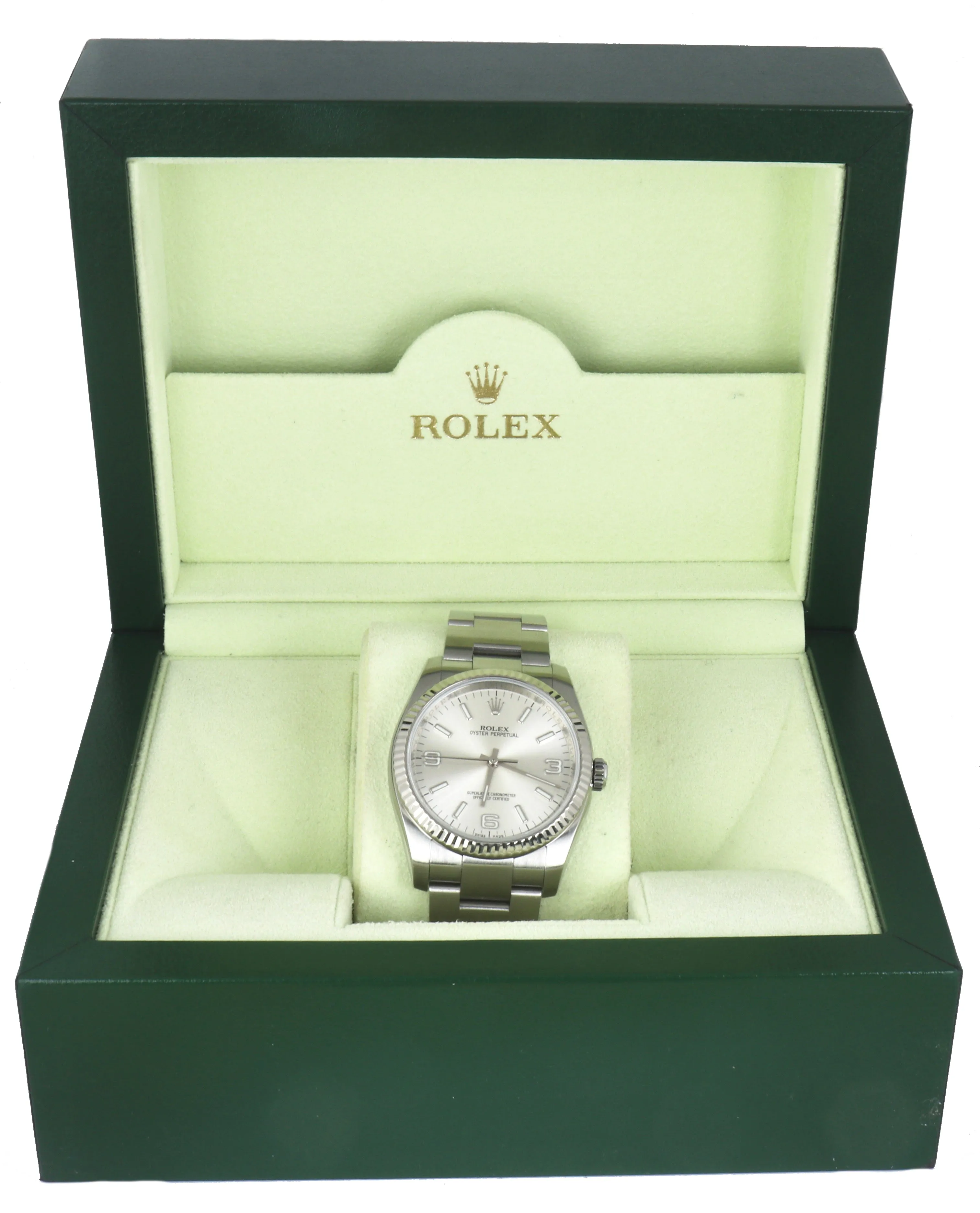 MINT Rolex Oyster Perpetual 36 Silver 116034 Stainless Steel 36mm 18K White Gold