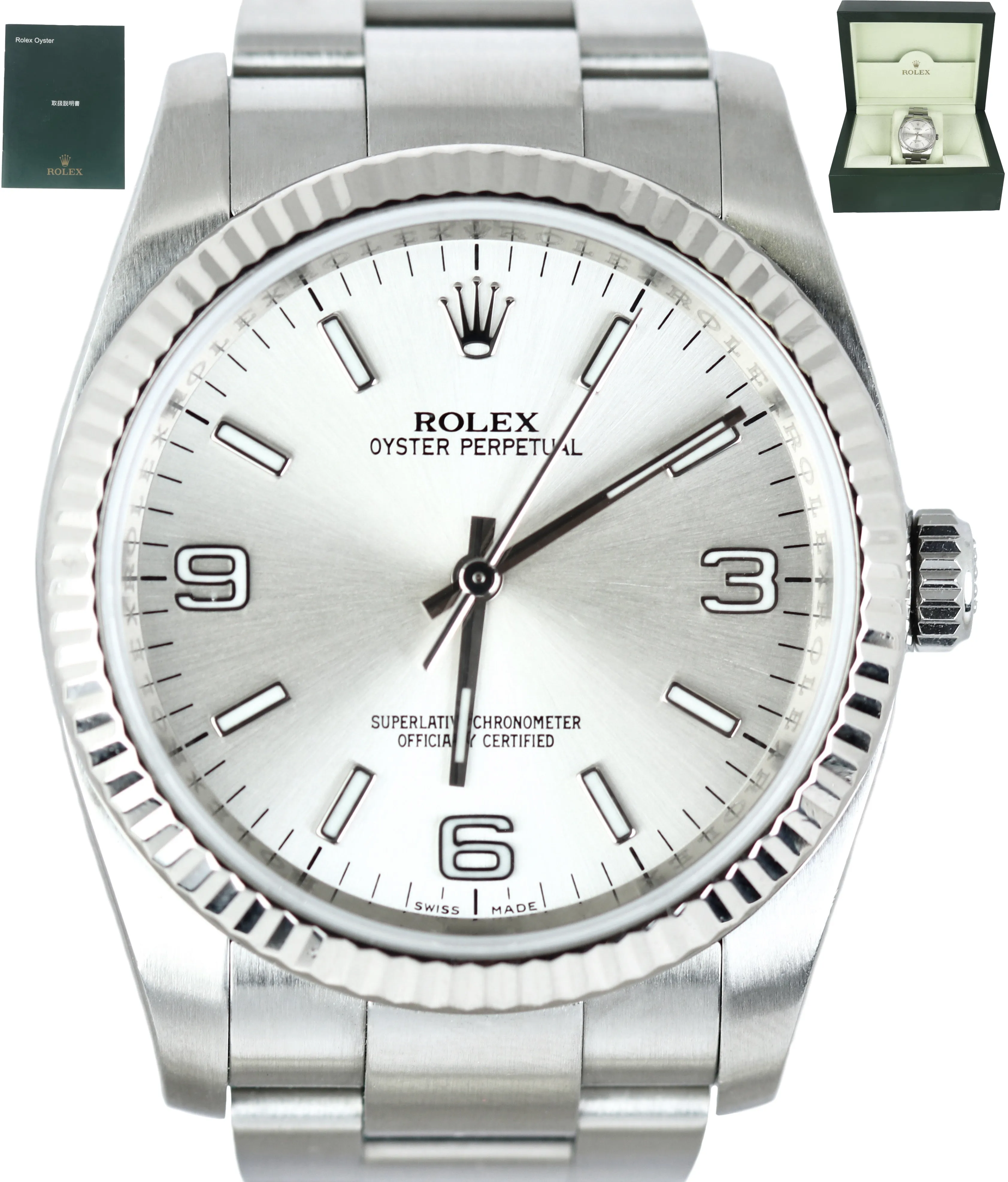MINT Rolex Oyster Perpetual 36 Silver 116034 Stainless Steel 36mm 18K White Gold