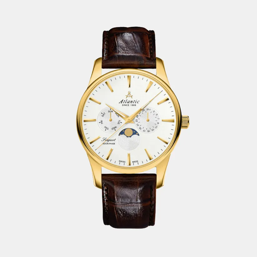 Moonphase Men Quartz Silver Dial Multi-Function Leather Watch 56550.45.21