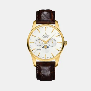 Moonphase Men Quartz Silver Dial Multi-Function Leather Watch 56550.45.21