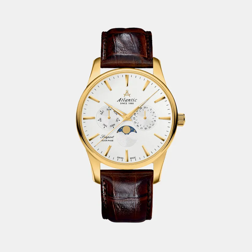 Moonphase Men Quartz Silver Dial Multi-Function Leather Watch 56550.45.21