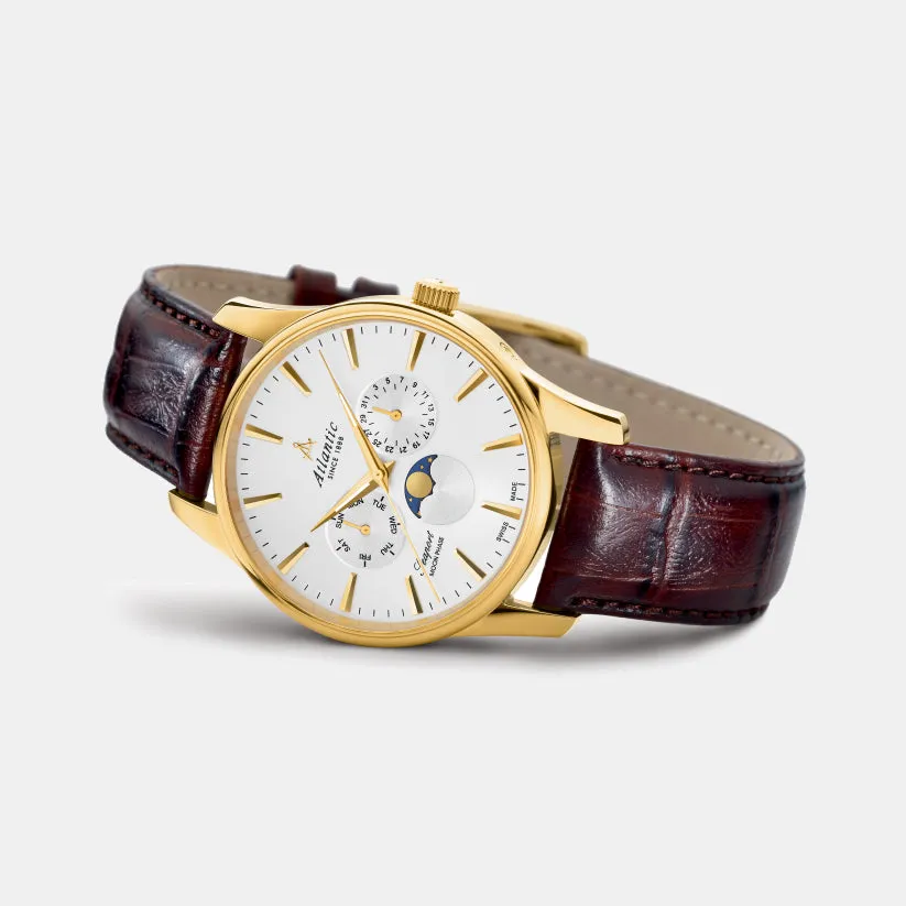 Moonphase Men Quartz Silver Dial Multi-Function Leather Watch 56550.45.21