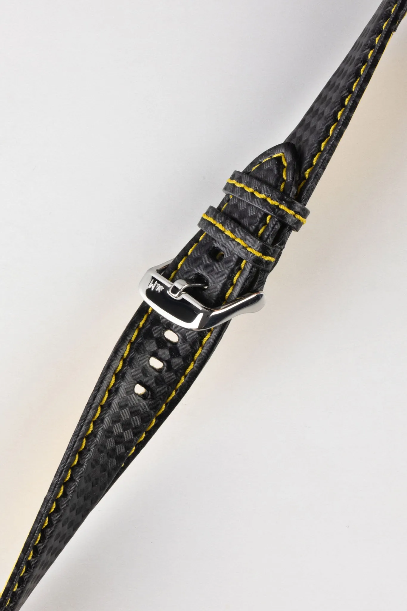 Morellato BIKING Carbon Fibre-Embossed Calfskin Leather Watch Strap in BLACK with YELLOW Stitching