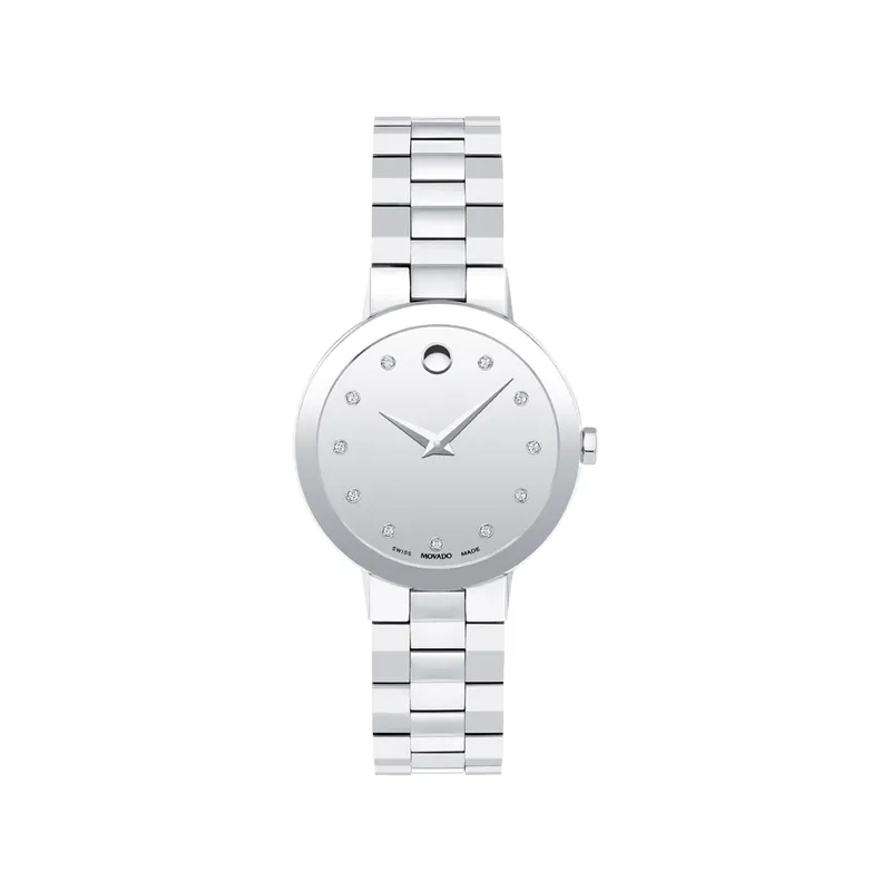 Movado Sapphire Ladies Stainless Steel Diamond and Silver Tone Dial Watch