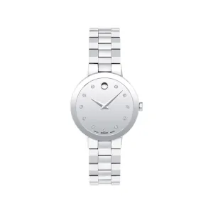 Movado Sapphire Ladies Stainless Steel Diamond and Silver Tone Dial Watch
