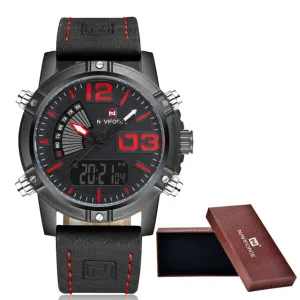 NAVIFORCE Men's Dual Display Quartz Watches Leather strap   origin box