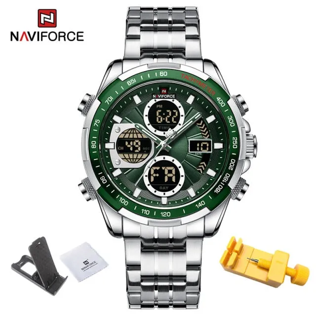 NAVIFORCE Military Watches for Men Luxury Genuine Leather Strap Sport WristWatch Waterproof Quartz Big Clock Digital Male Watch