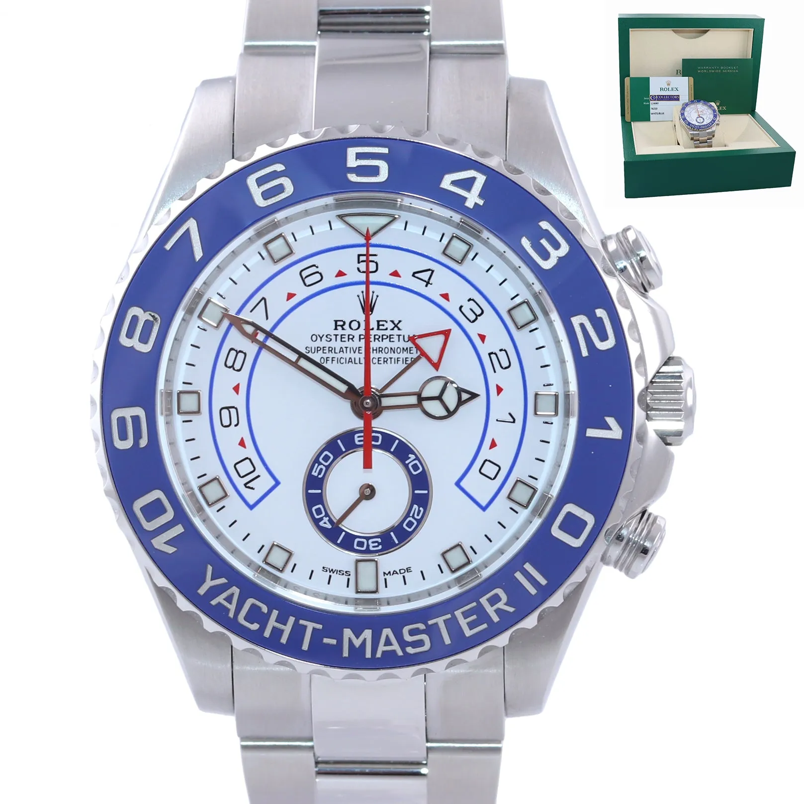 NEW 2019 Rolex Yacht-Master 2 44mm MERCEDES HANDS Steel Blue 116680 Watch