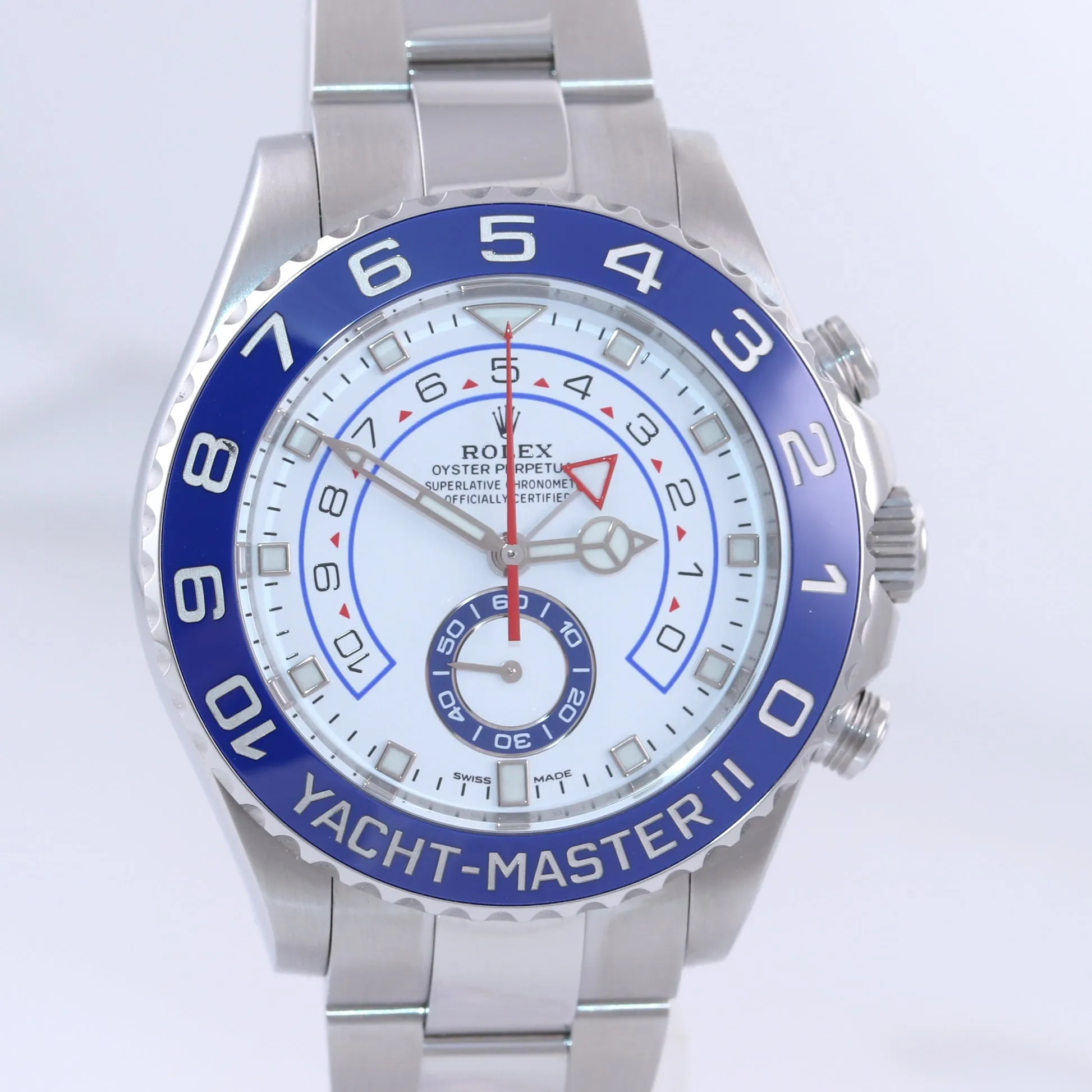 NEW 2019 Rolex Yacht-Master 2 44mm MERCEDES HANDS Steel Blue 116680 Watch