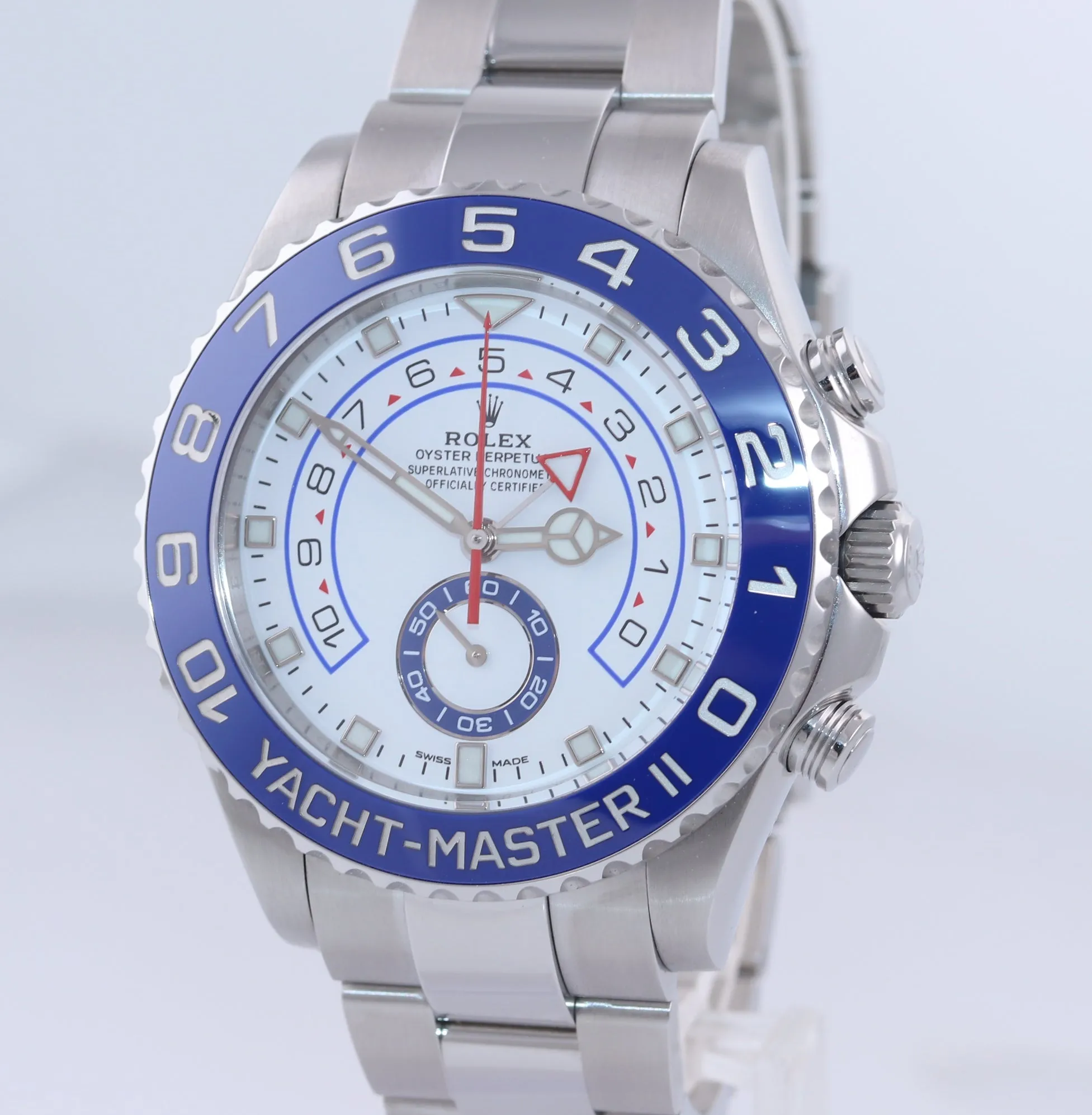 NEW 2019 Rolex Yacht-Master 2 44mm MERCEDES HANDS Steel Blue 116680 Watch