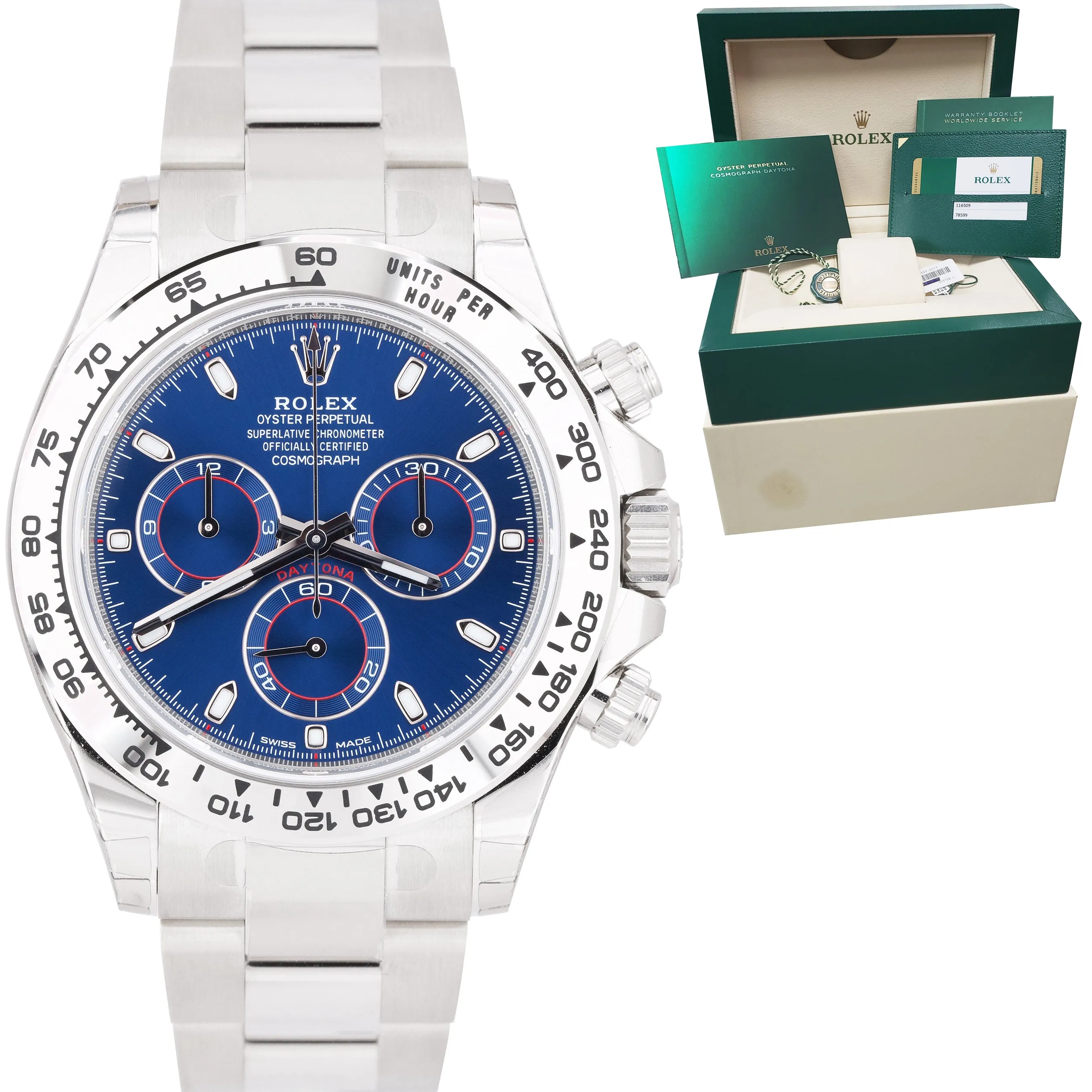 NEW 2020 STICKERED Rolex Daytona Cosmograph BLUE 18K White Gold Watch 116509 B P