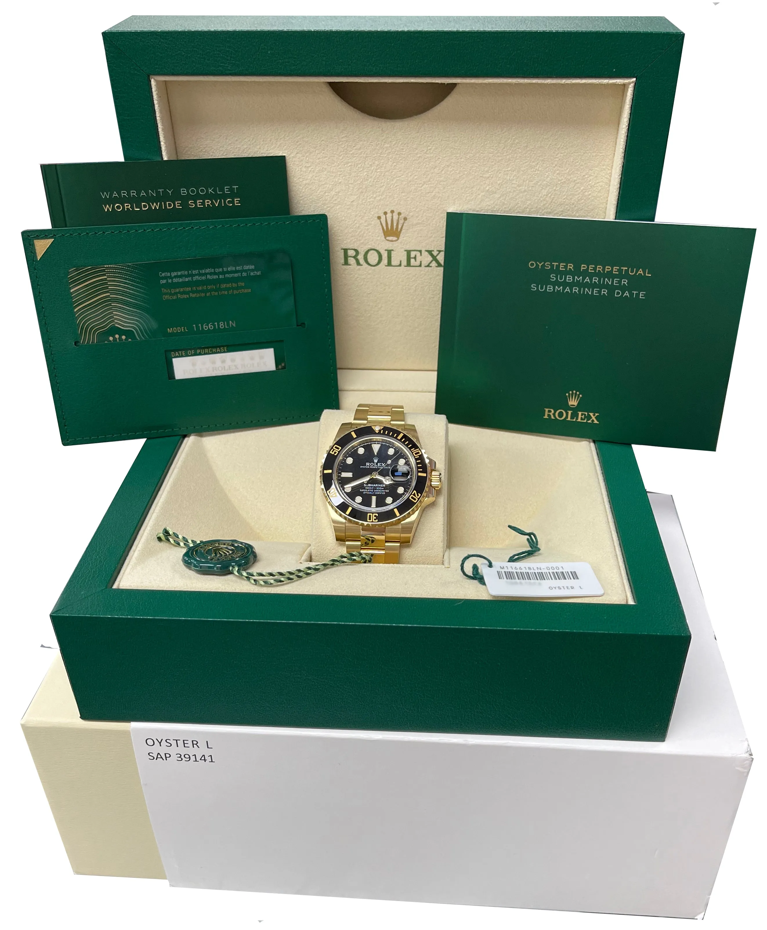 NEW 2020 STICKERED Rolex Submariner 18K Yellow Gold Black 40mm Watch 116618 LN