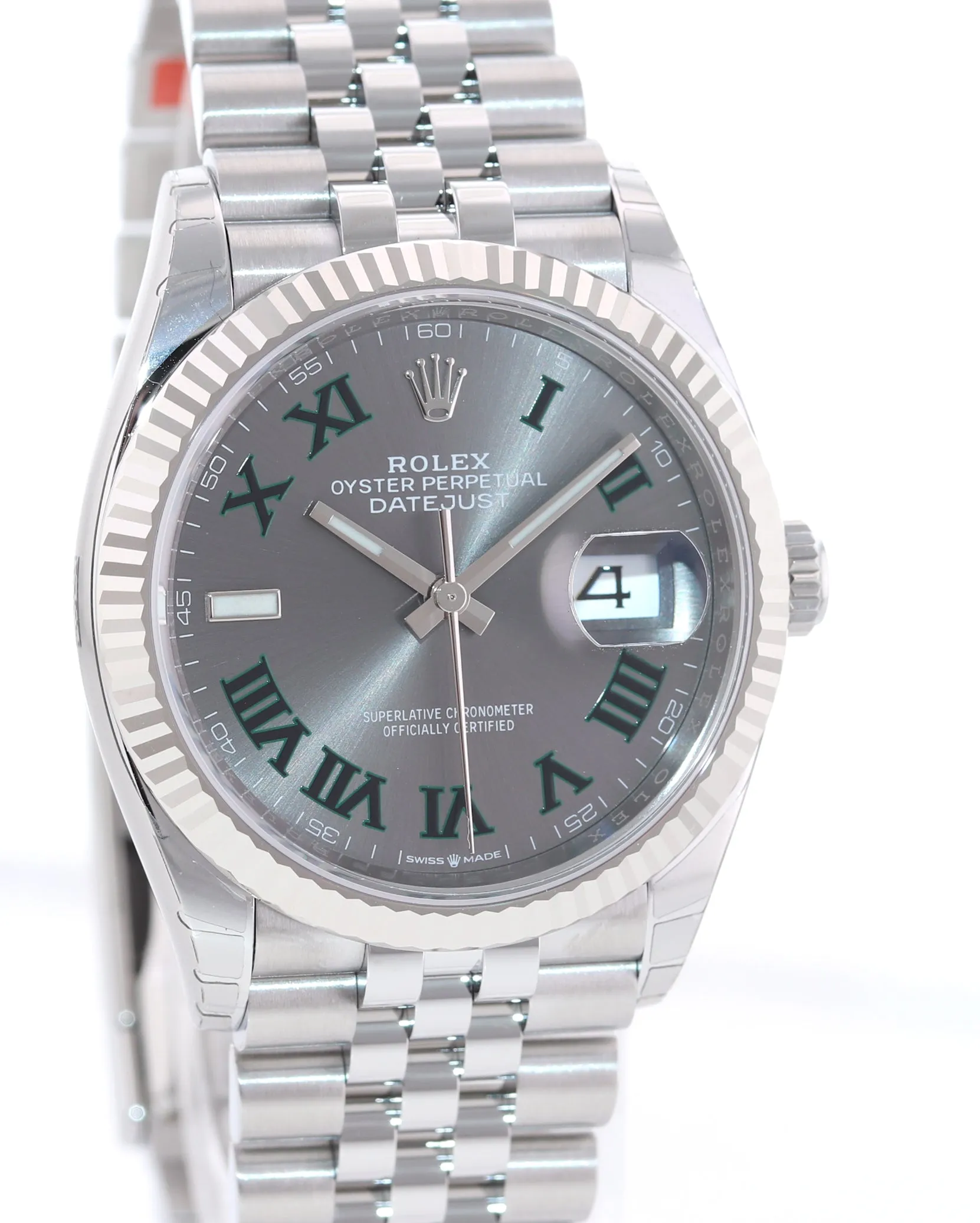 New 2022 Rolex DateJust Wimbledon Jubilee 126234 Steel White Gold Fluted Watch