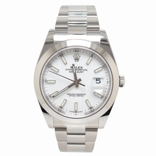 NEW Rolex Men's Datejust 41 Stainless Steel White Stick Dial Watch Reference #126300