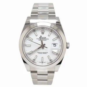 NEW Rolex Men's Datejust 41 Stainless Steel White Stick Dial Watch Reference #126300