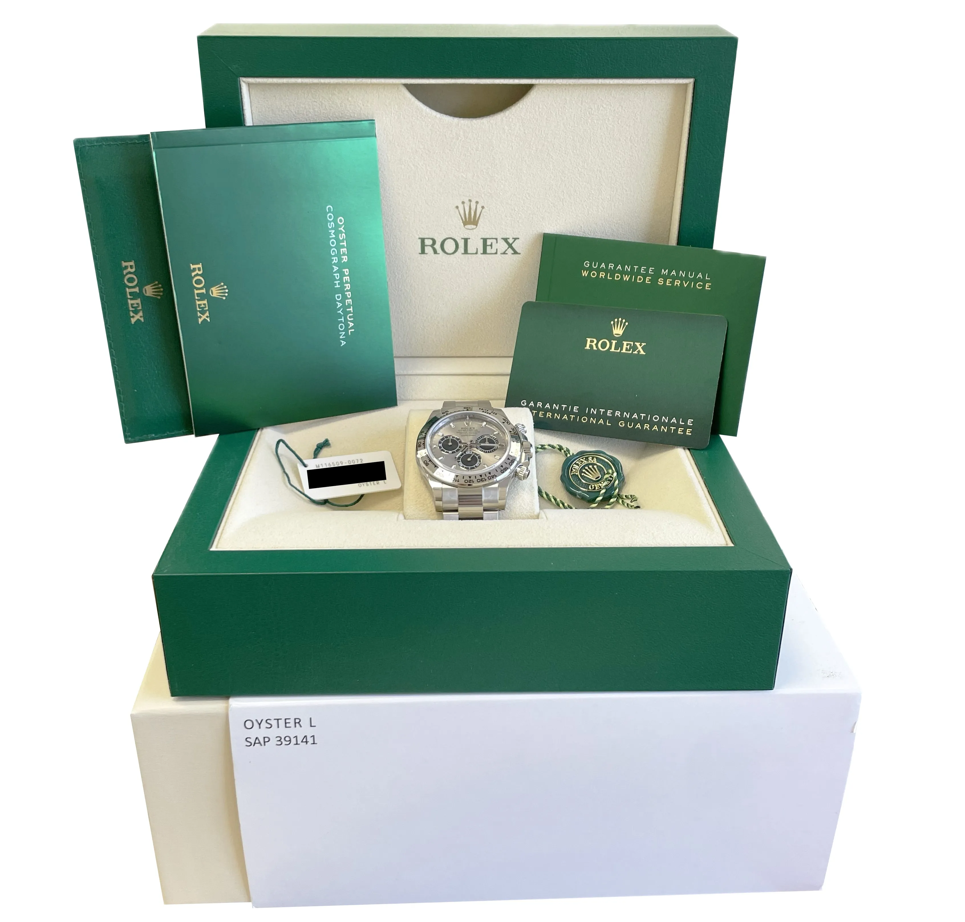 NEW UNWORN Rolex Daytona Cosmograph Silver Black 18K White Gold Watch 116509 BOX