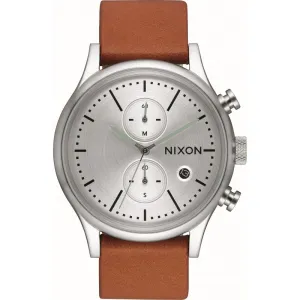 Nixon Station Chrono Leather Silver / Tan