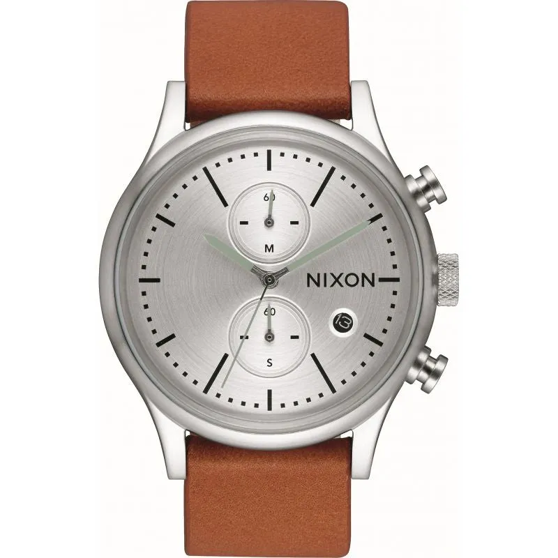 Nixon Station Chrono Leather Silver / Tan