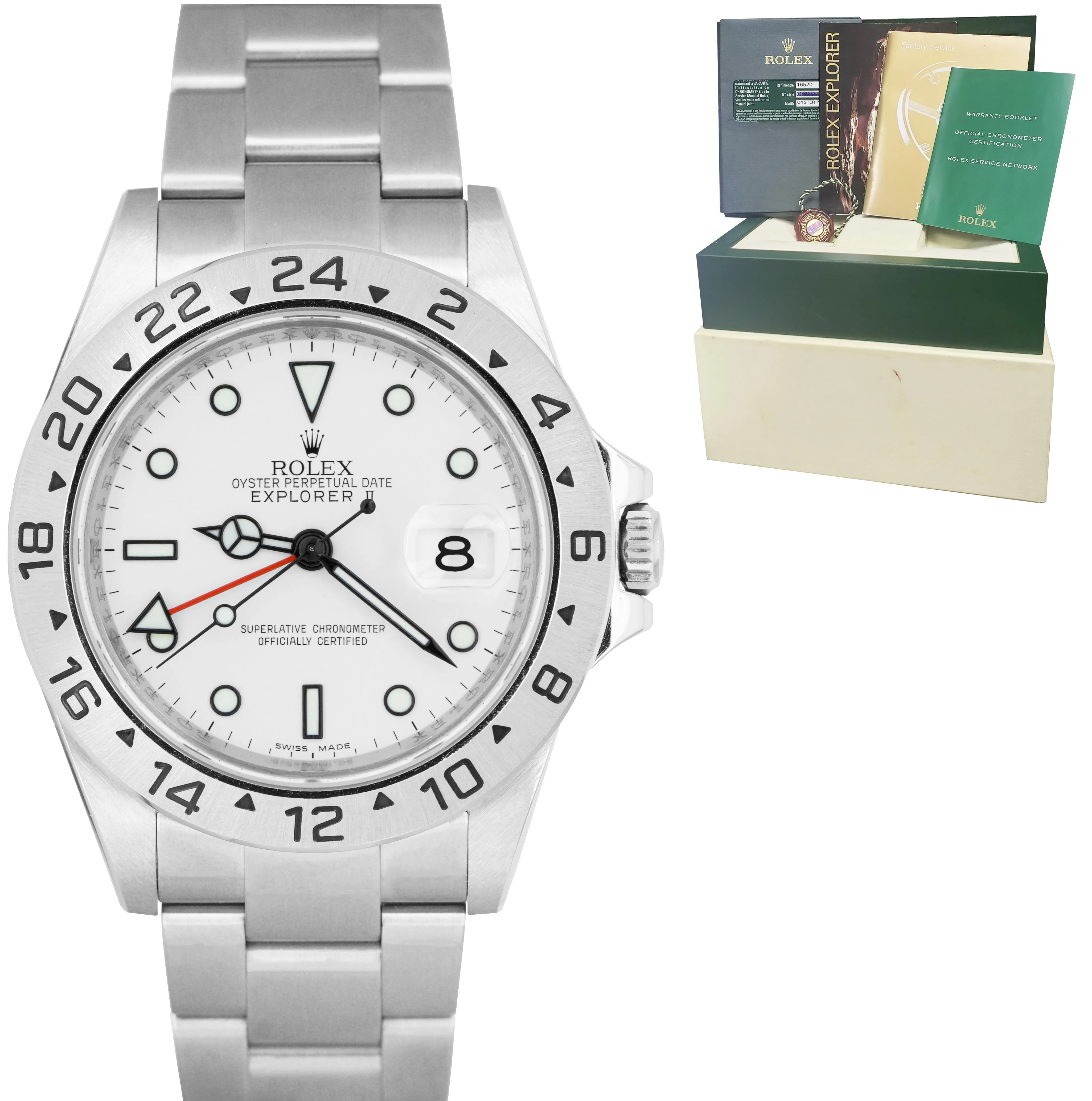 NOS Rolex Explorer II 3186 MOVEMENT Polar Steel 40mm Watch 16570 T FULL SET