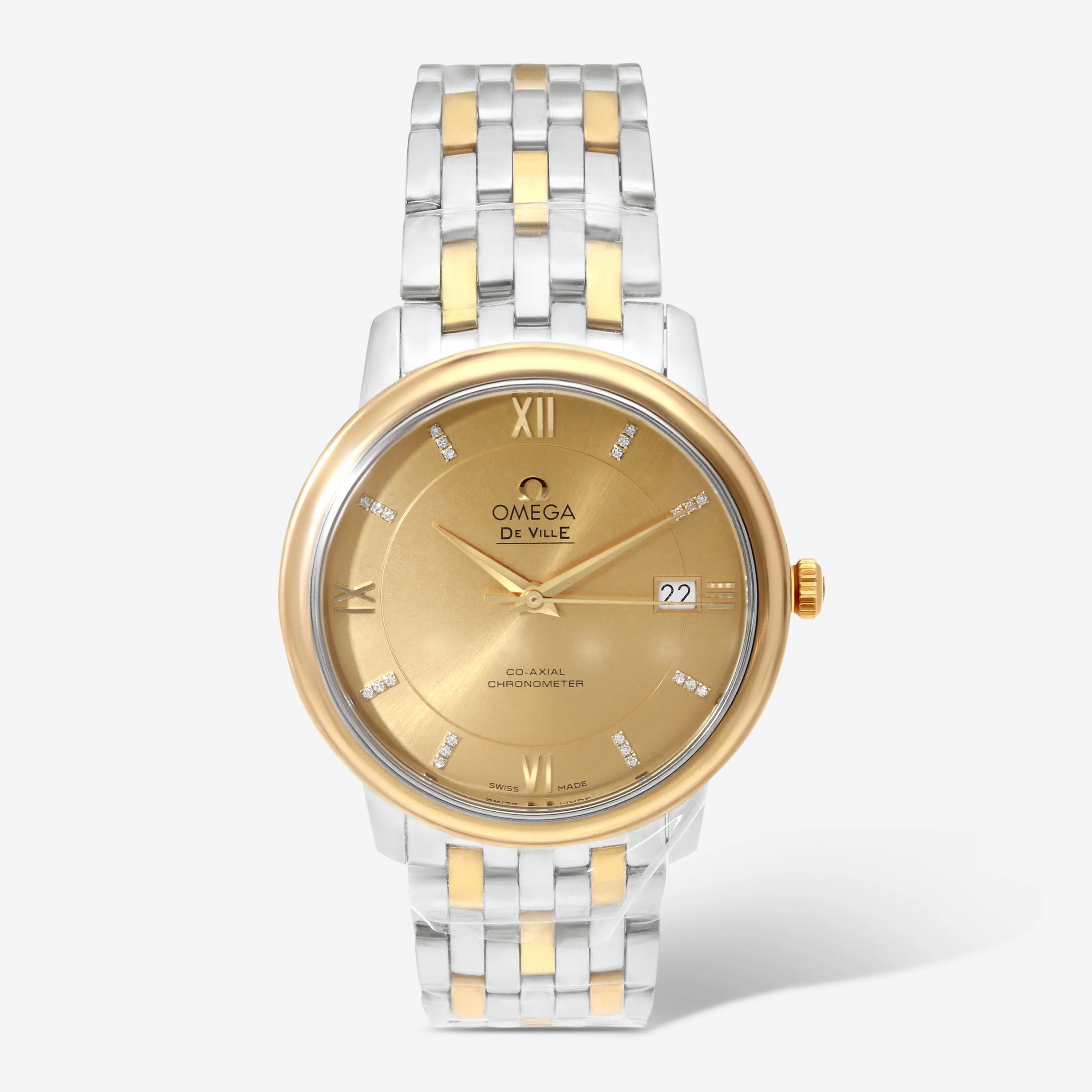 Omega De Ville Prestige Coaxial Stainless Steel & 18K Yellow Gold Diamond Automatic Unisex Watch 424.20.37.20.58.001