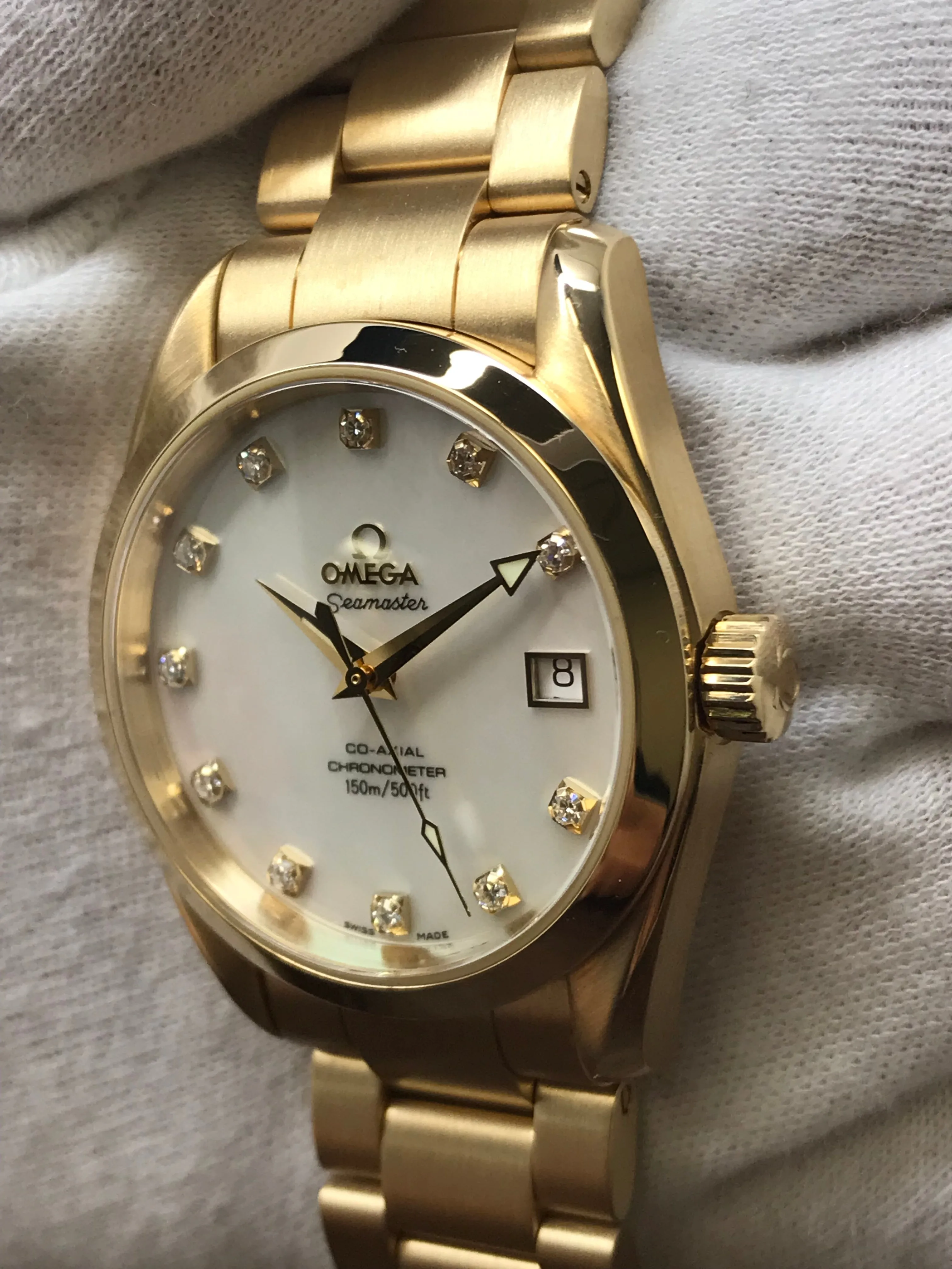 Omega Seamaster Aqua Terra 2104.75.00 White MOP Diamond Dial Automatic Watch