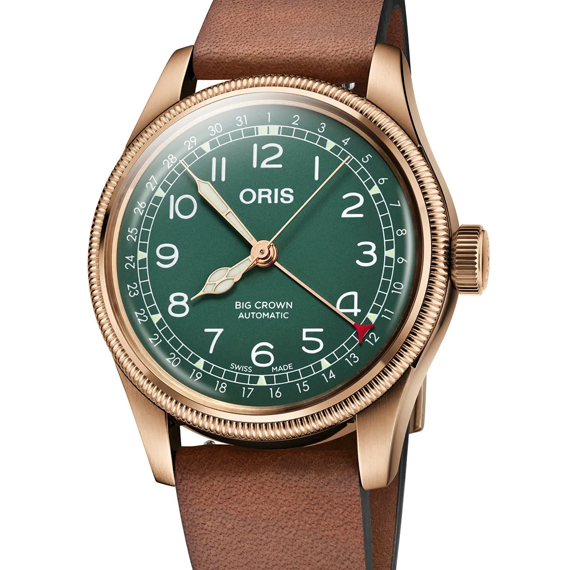Oris Big Crown Pointer Date 80th Anniversary Edition Watch with Green Dial and Leather Watch