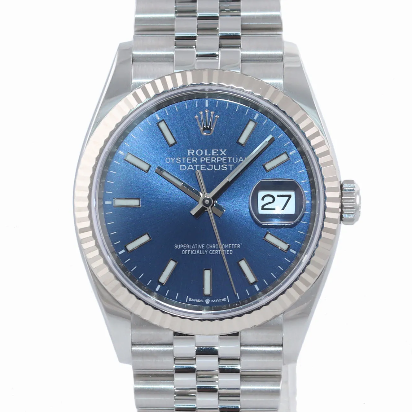PAPERS NEW 2019 Rolex DateJust Blue Stick 36mm 126234 Steel Jubilee Watch Box