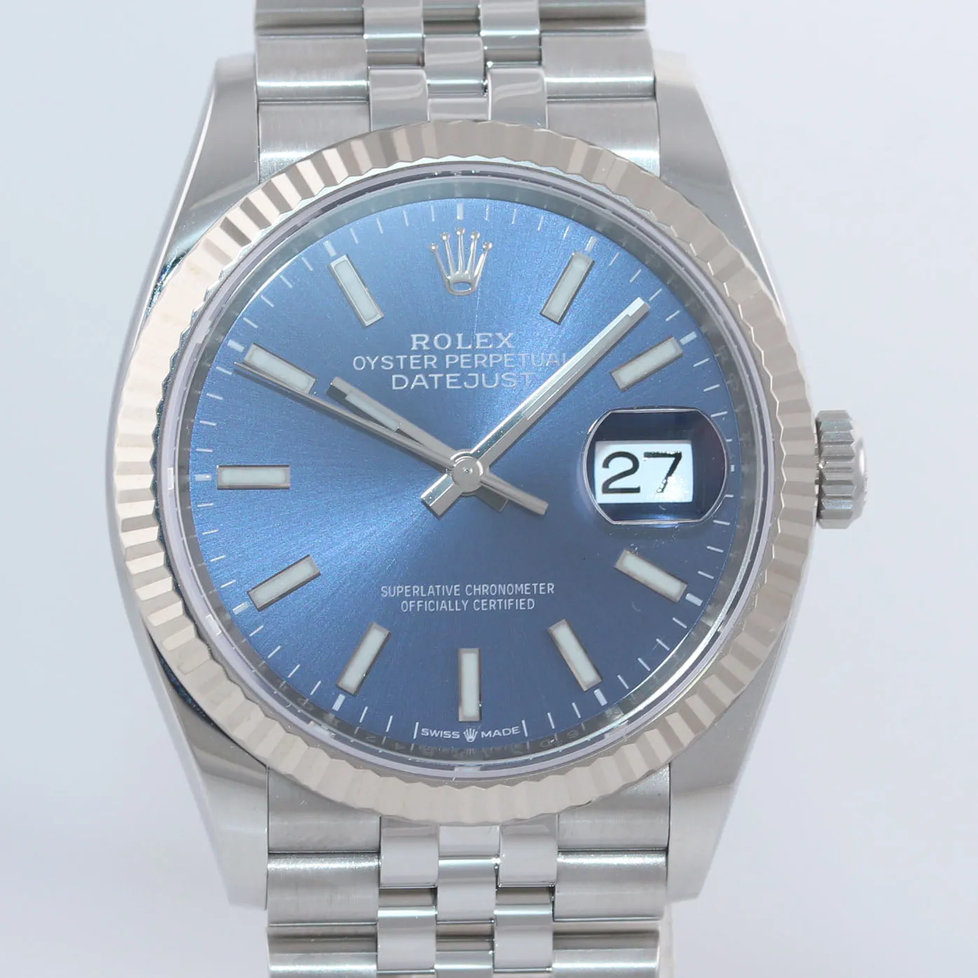 PAPERS NEW 2019 Rolex DateJust Blue Stick 36mm 126234 Steel Jubilee Watch Box