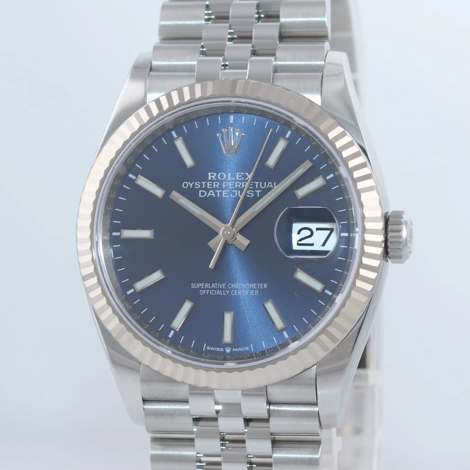 PAPERS NEW 2019 Rolex DateJust Blue Stick 36mm 126234 Steel Jubilee Watch Box