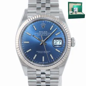 PAPERS NEW 2019 Rolex DateJust Blue Stick 36mm 126234 Steel Jubilee Watch Box