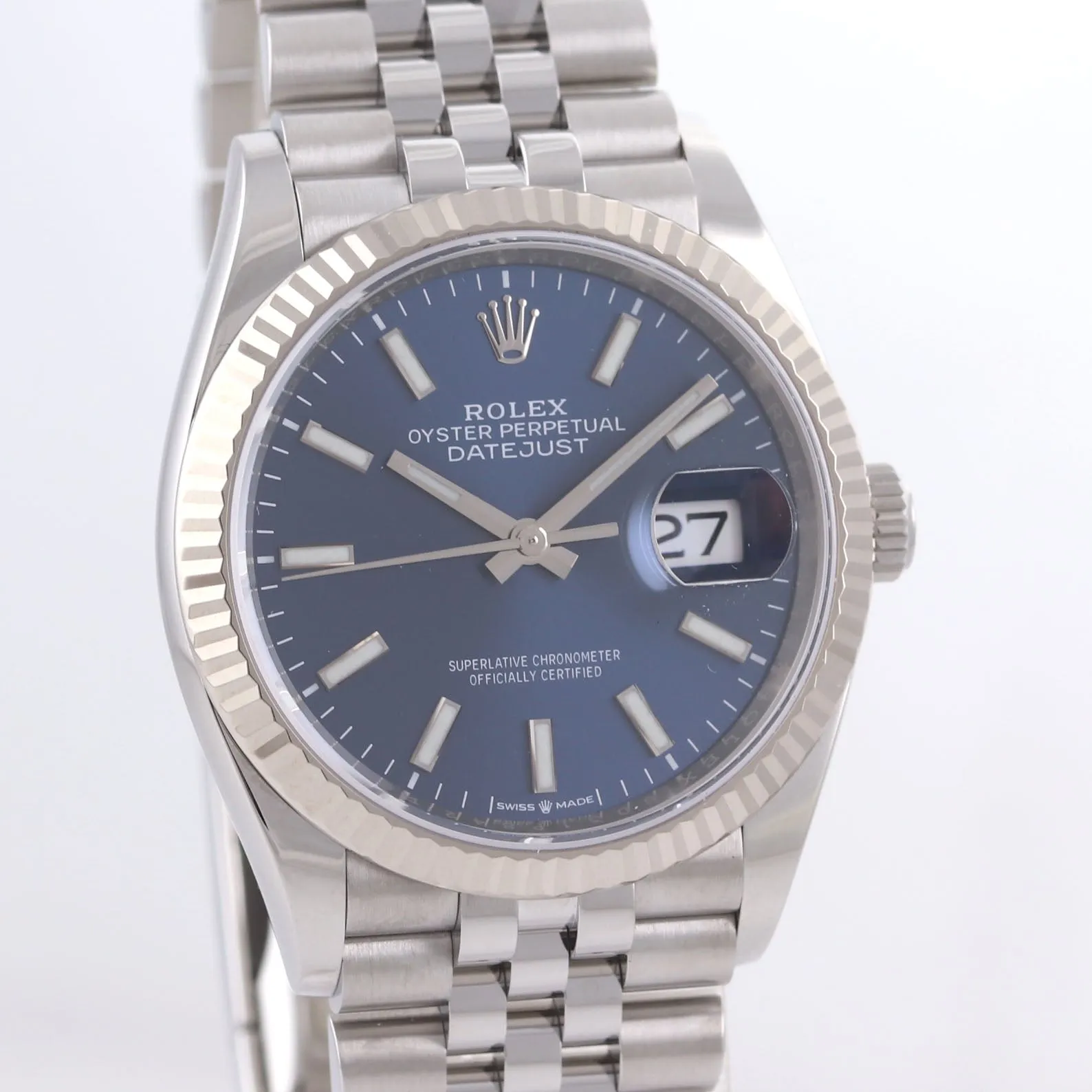 PAPERS NEW 2019 Rolex DateJust Blue Stick 36mm 126234 Steel Jubilee Watch Box