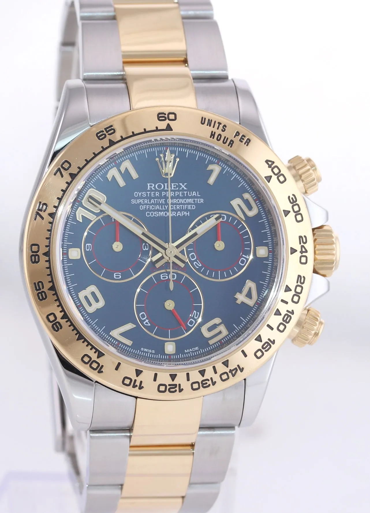 PAPERS Rolex Daytona Blue Racing Chrono 116503 Two Tone Steel Yellow Gold Watch