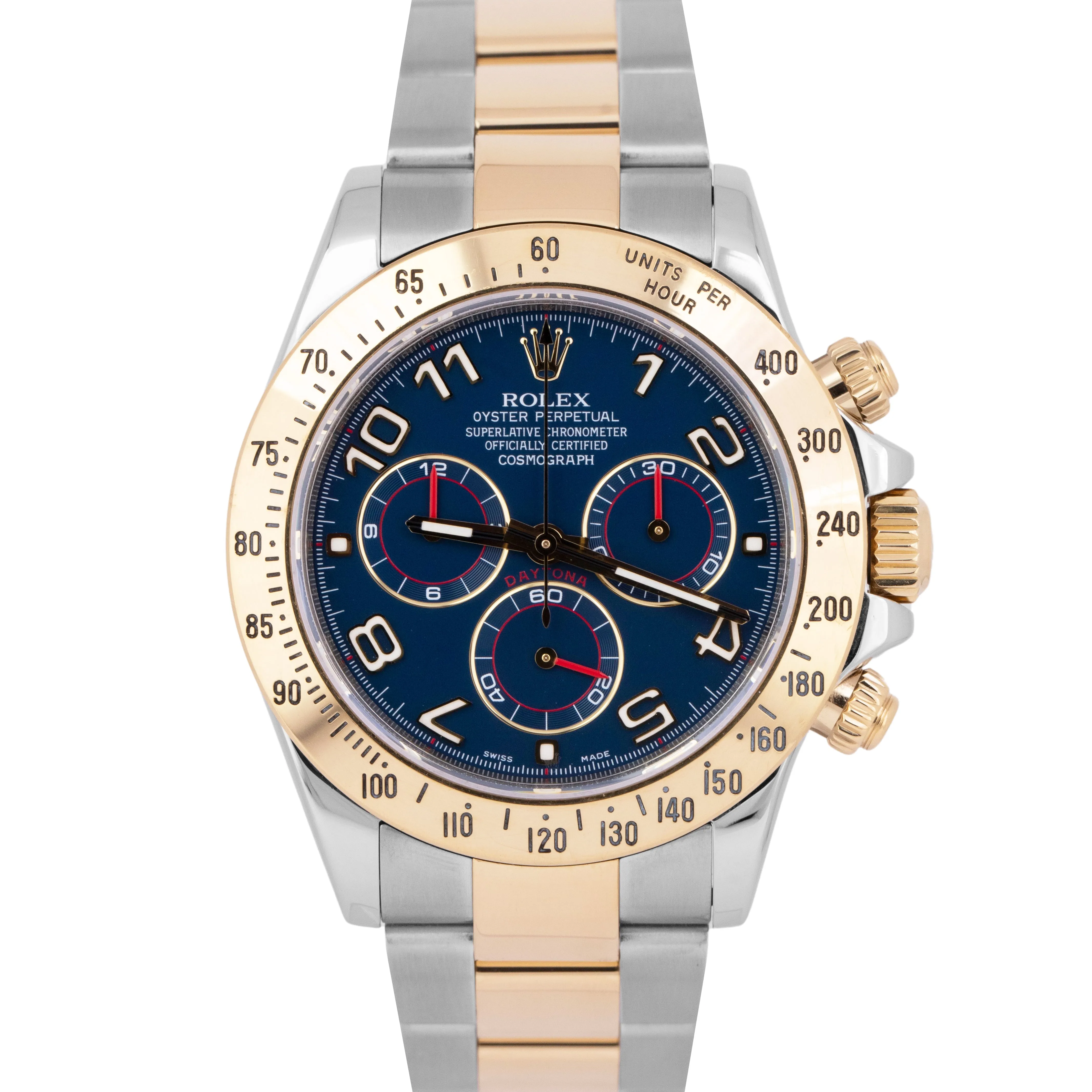 PAPERS Rolex Daytona Cosmograph 40mm BLUE RACING Two-Tone 18K Watch 116523 B P