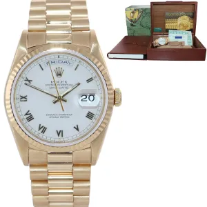 PAPERS Rolex President White Roman Double Quick Gold Watch 18238 Box