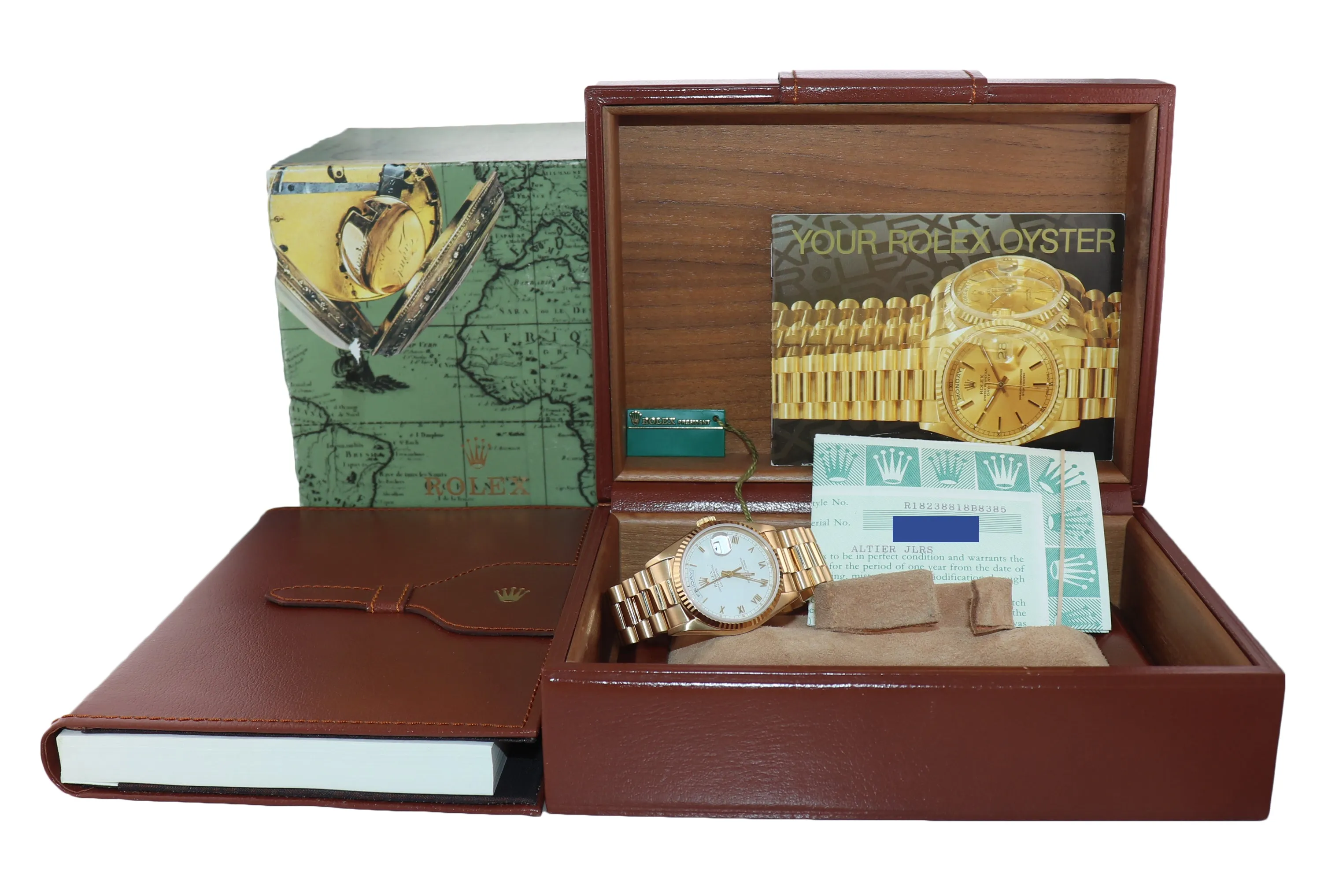 PAPERS Rolex President White Roman Double Quick Gold Watch 18238 Box