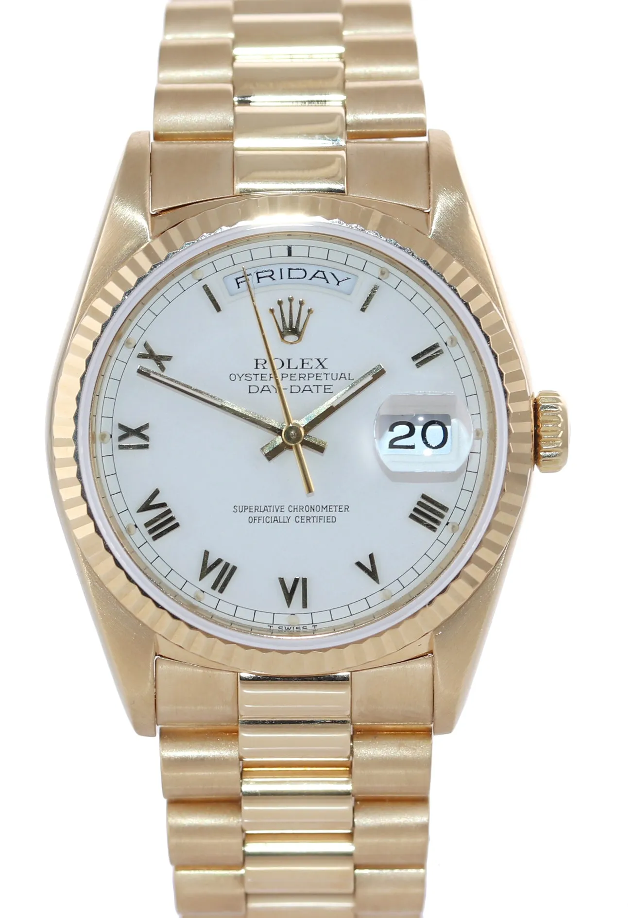 PAPERS Rolex President White Roman Double Quick Gold Watch 18238 Box