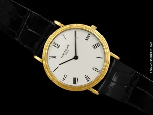 Patek Philippe Calatrava Mens Ultra Thin Watch, Ref. 3744 - 18K Gold with Hobnail Bezel