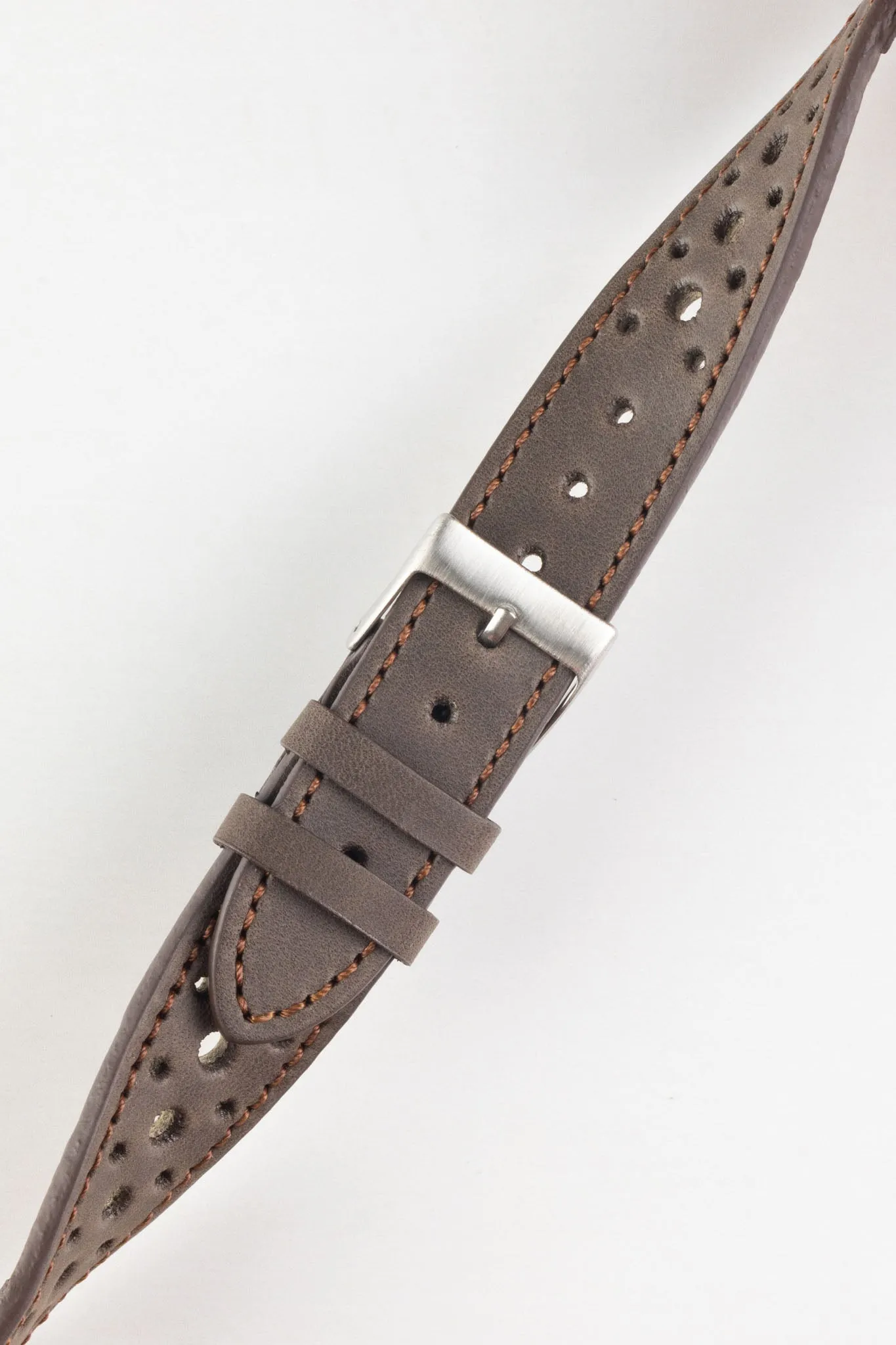 Pebro RACING Perforated Leather Watch Strap in DARK BROWN