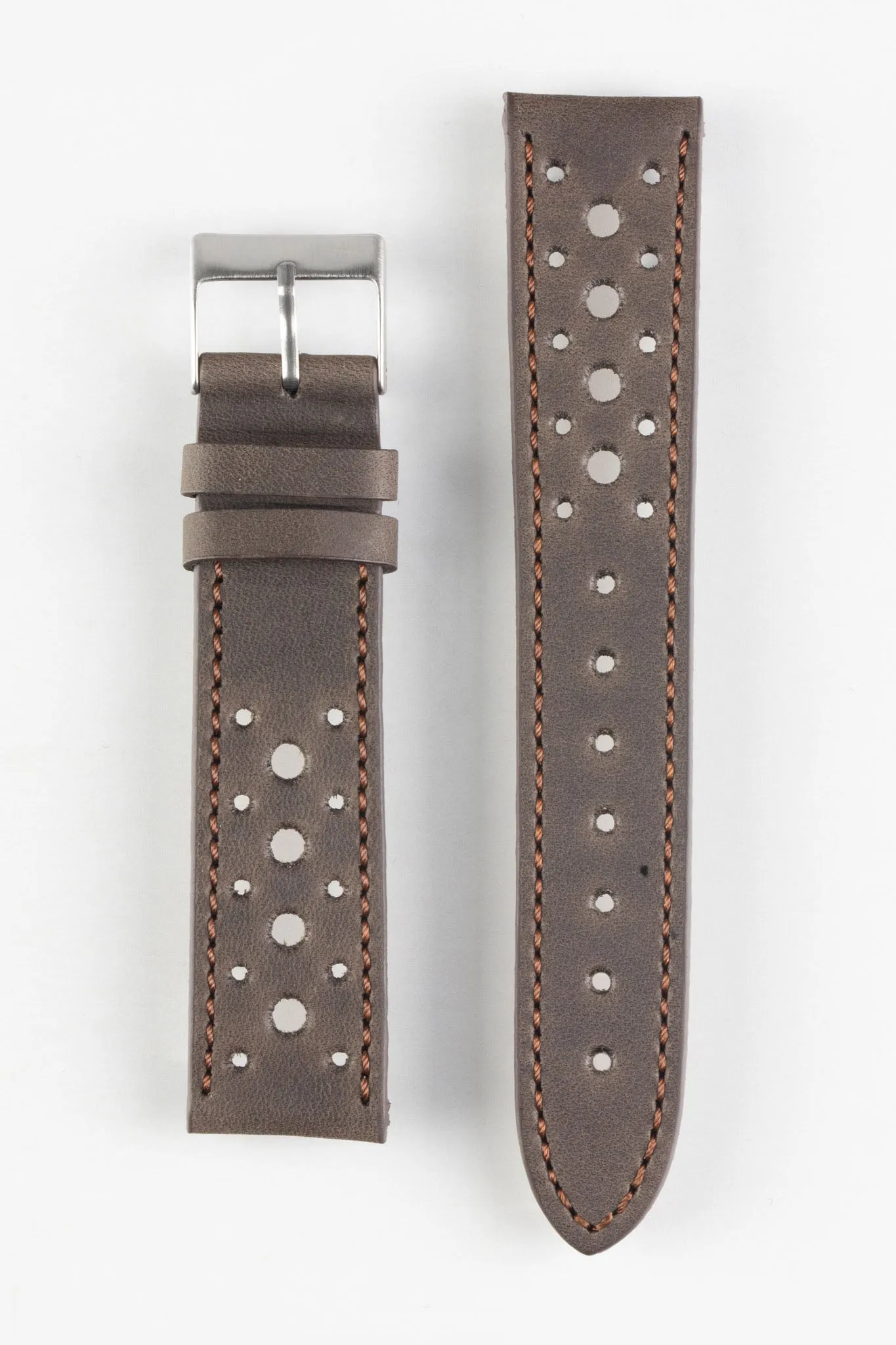 Pebro RACING Perforated Leather Watch Strap in DARK BROWN