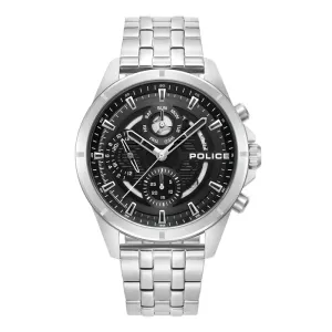 Police Malawi Gents Black Dial Stainless Steel Watch