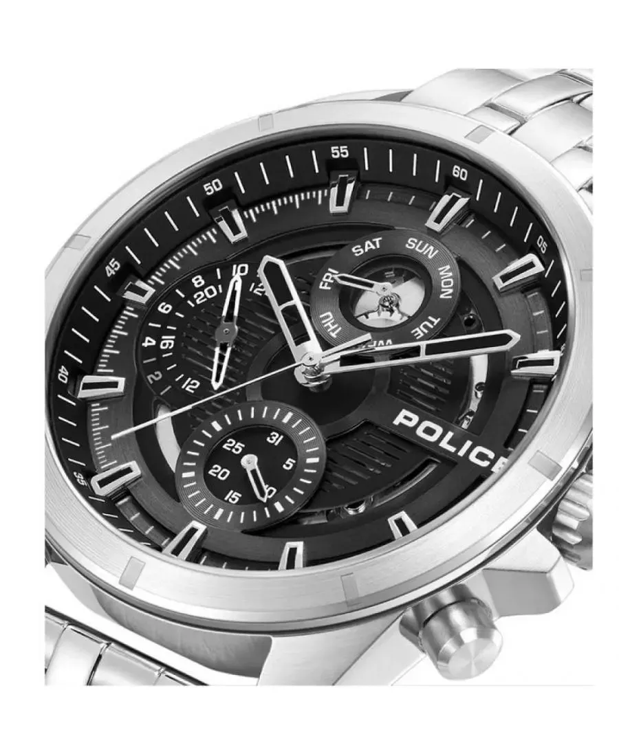 Police Malawi Gents Black Dial Stainless Steel Watch