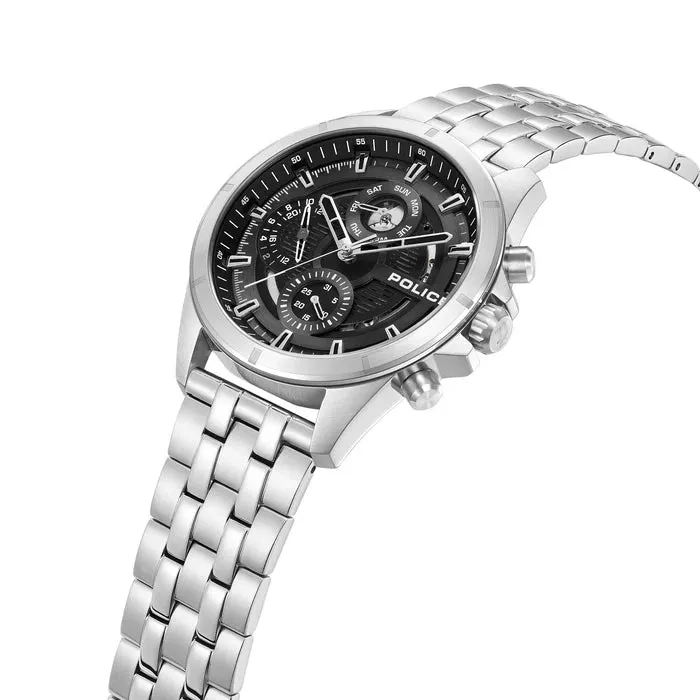 Police Malawi Gents Black Dial Stainless Steel Watch