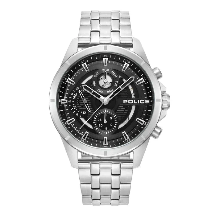 Police Malawi Gents Black Dial Stainless Steel Watch