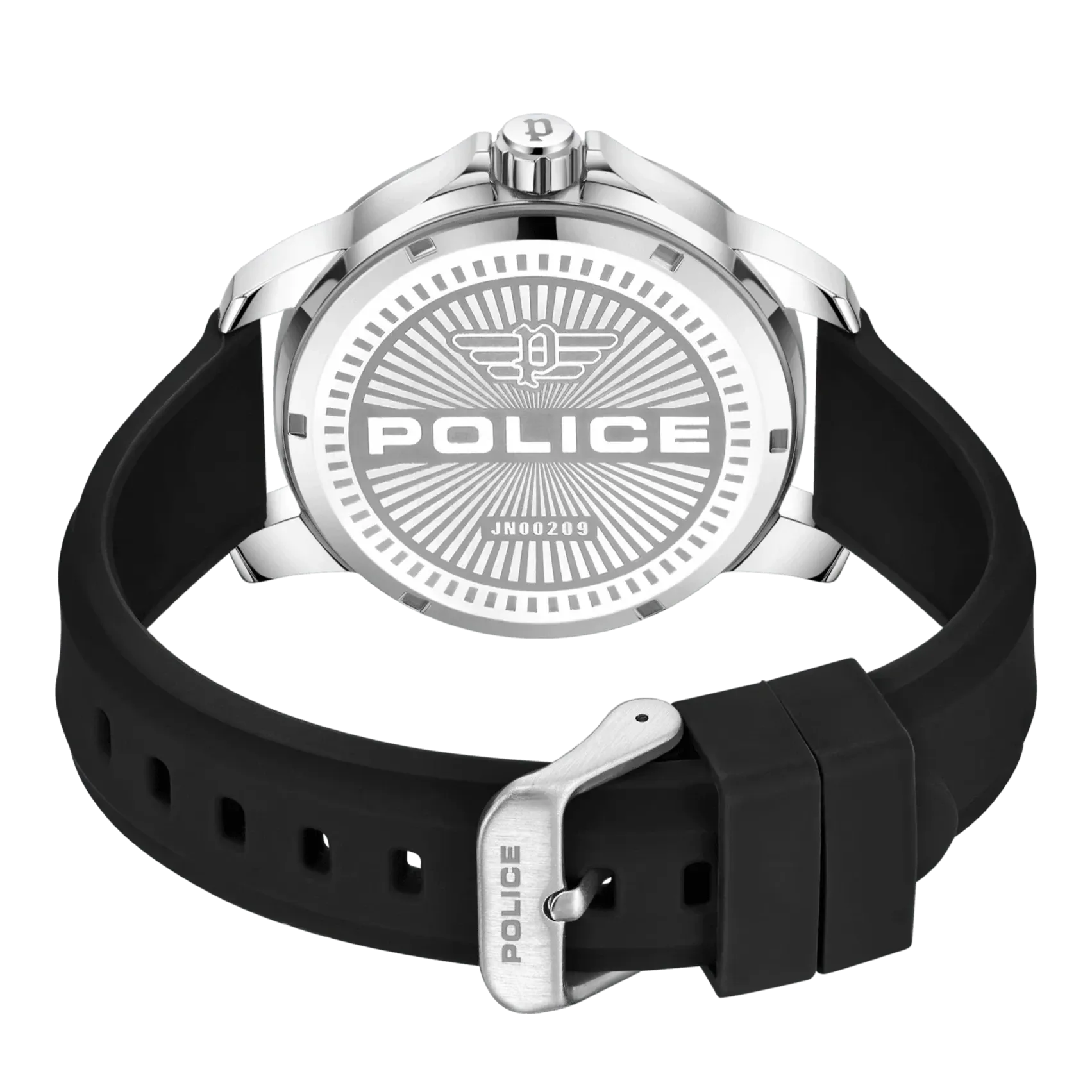 Police Mensor Gents Silver Dial Black Silicone Strap Watch
