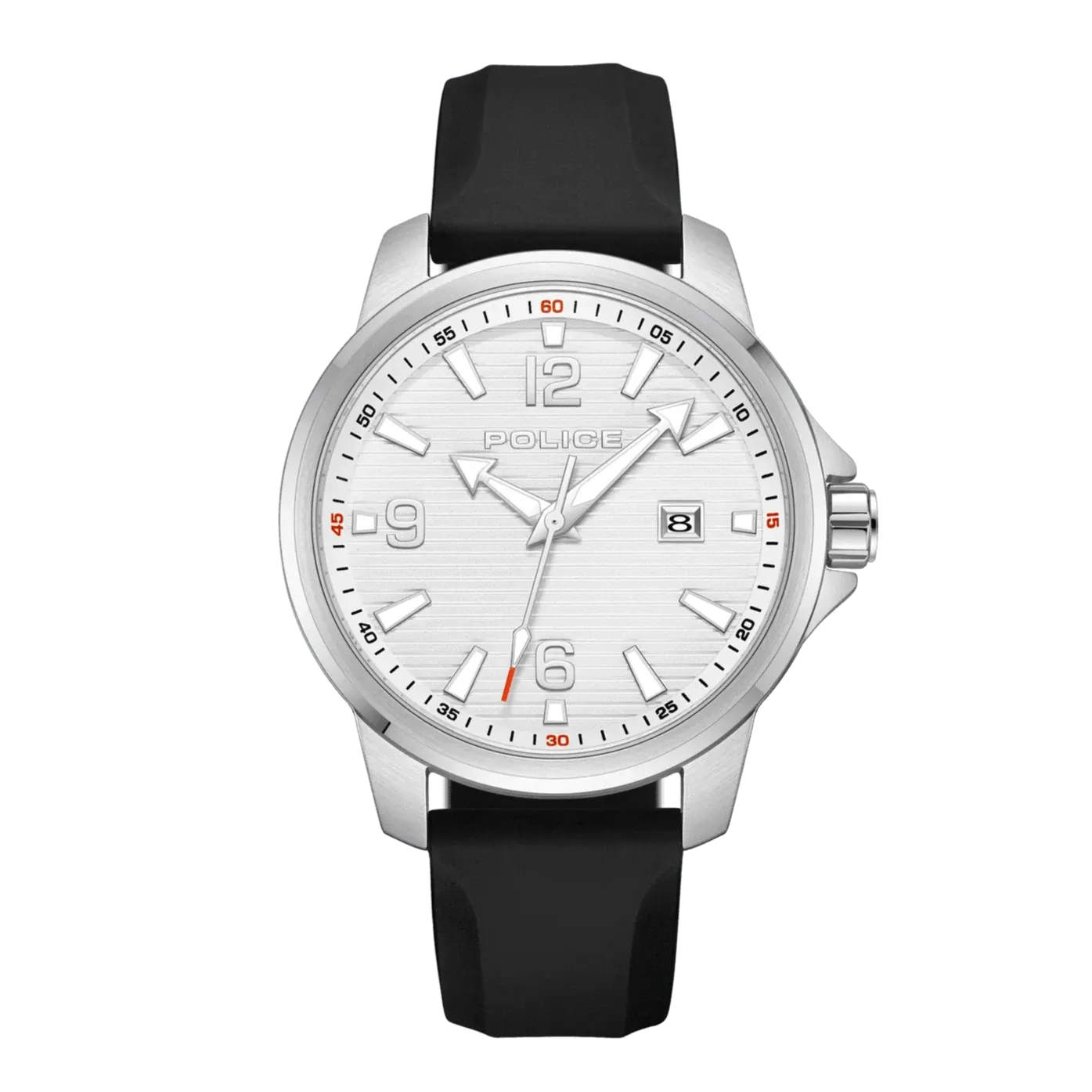 Police Mensor Gents Silver Dial Black Silicone Strap Watch