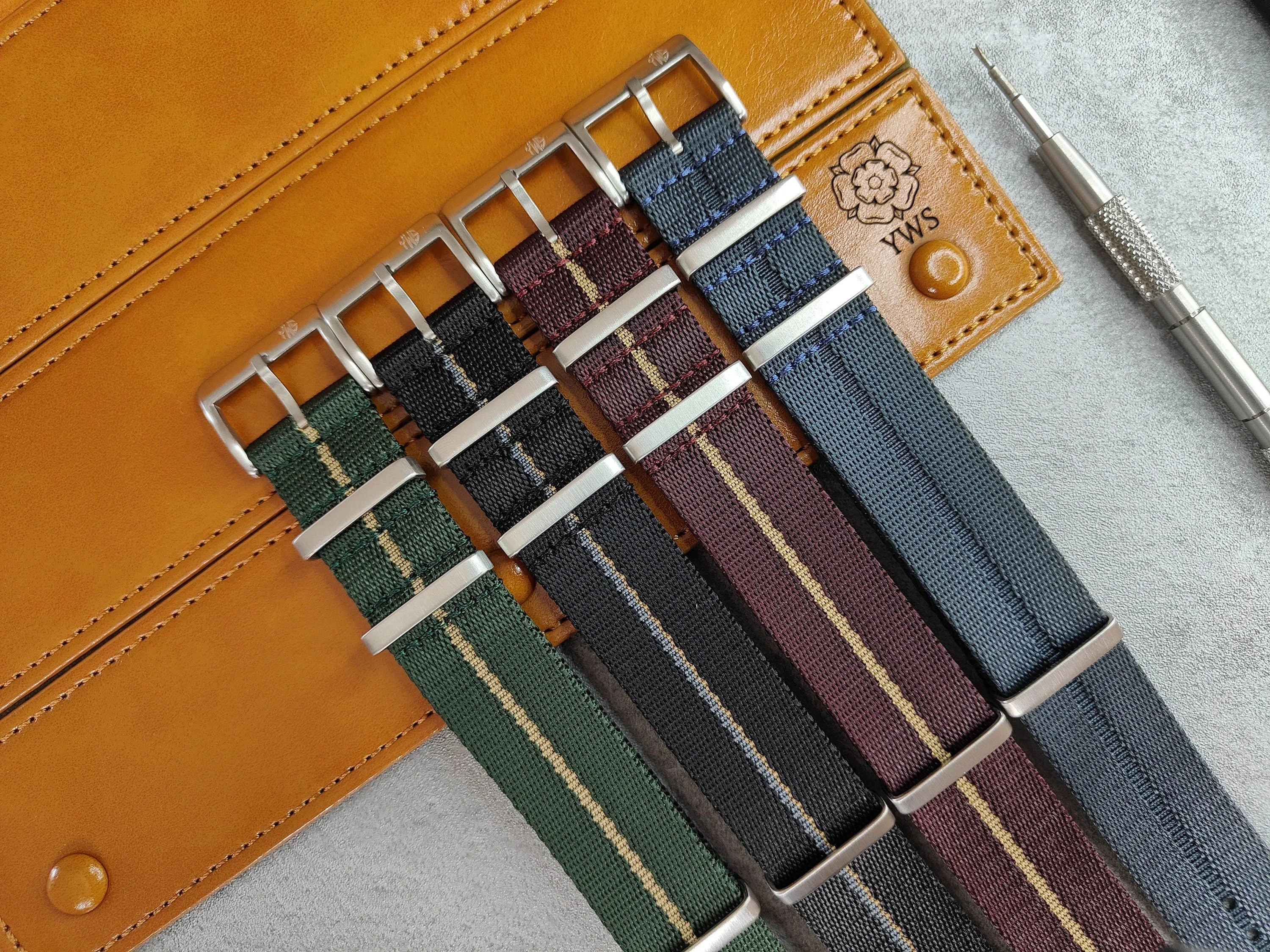 Premium Seatbelt Green and Khaki Pinstripe Watch Strap